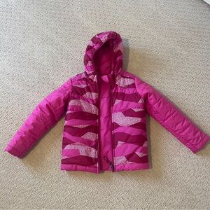 North Face Kids Printed Reversible Down Hooded Perrito Jacket size 5